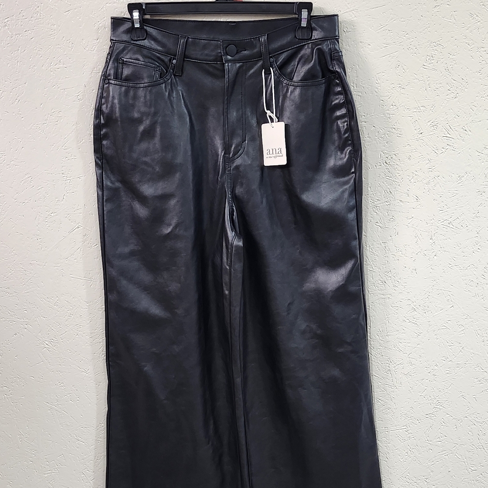 A.N.A. NWT High-Rise Wide Leg Faux Leather Black Pants Size 8, MSRP $54